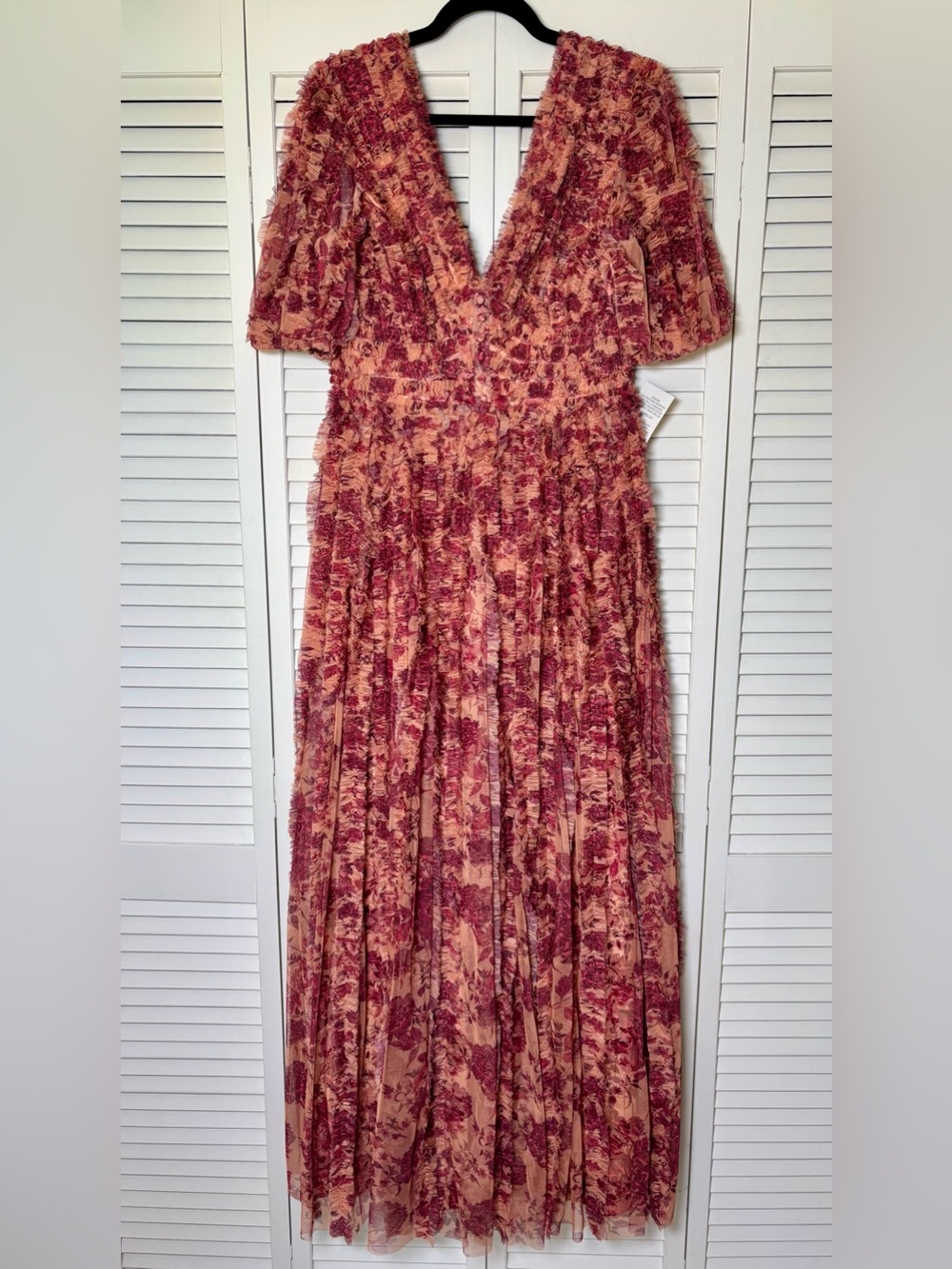 NWT Mac Duggal Floral Ruffle Mesh A8013 V Neck Maxi Size 6 - Picture 4 of 8